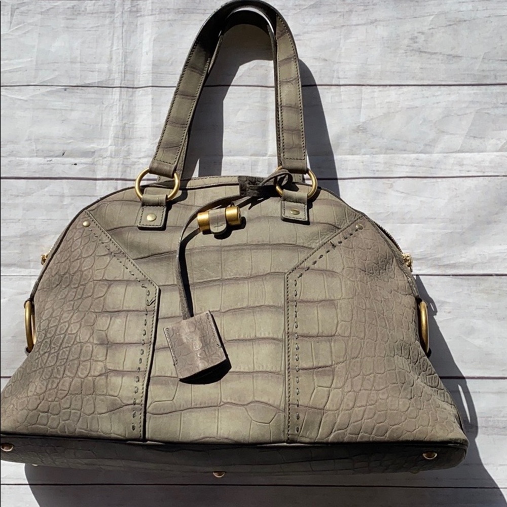 YVES SAINT LAURENT Crocodile Embossed Muse Bag